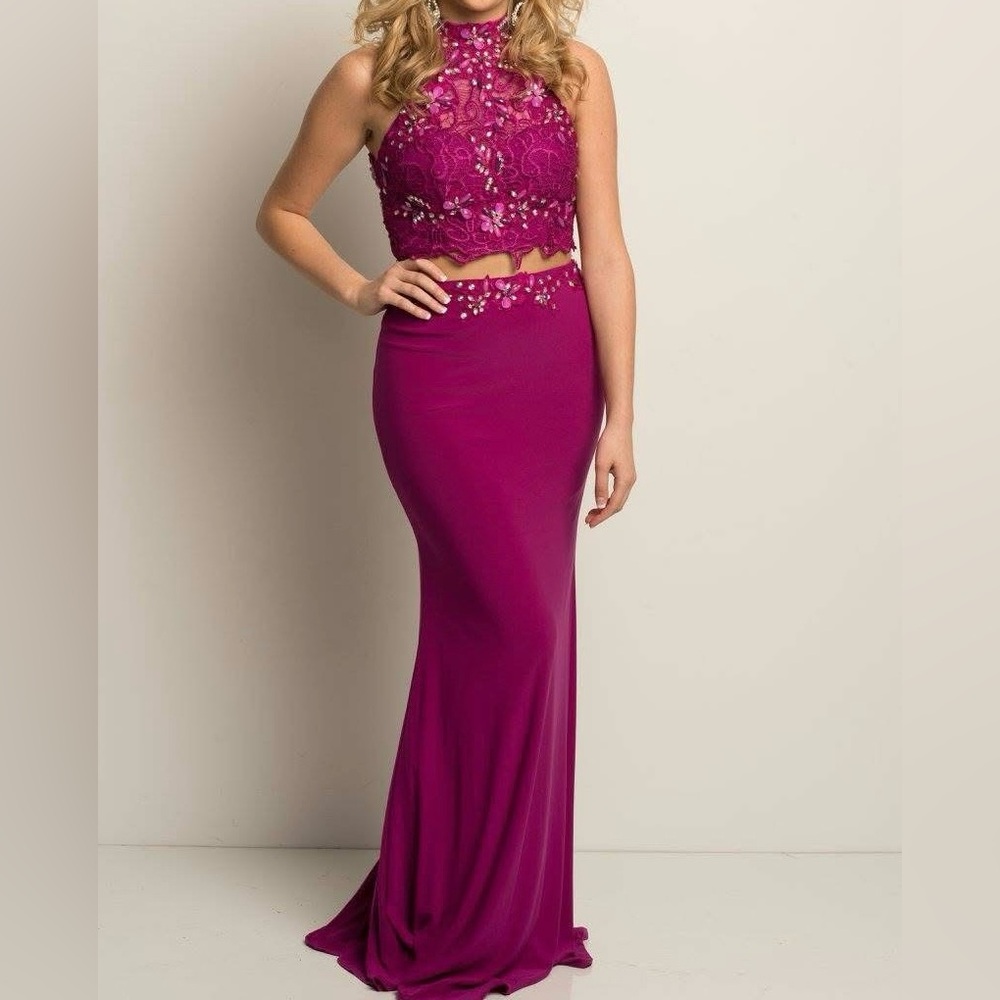 Alyce Paris Pink Halter Maxi Gown